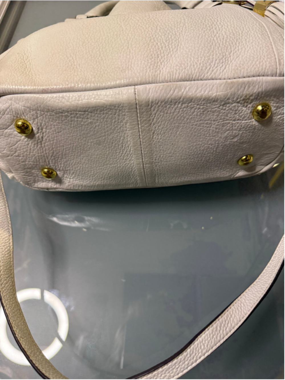 G.I.L.I. Off-White Leather Satchel with Gold Hardware and Leather Tassle - Picture 2 of 9
